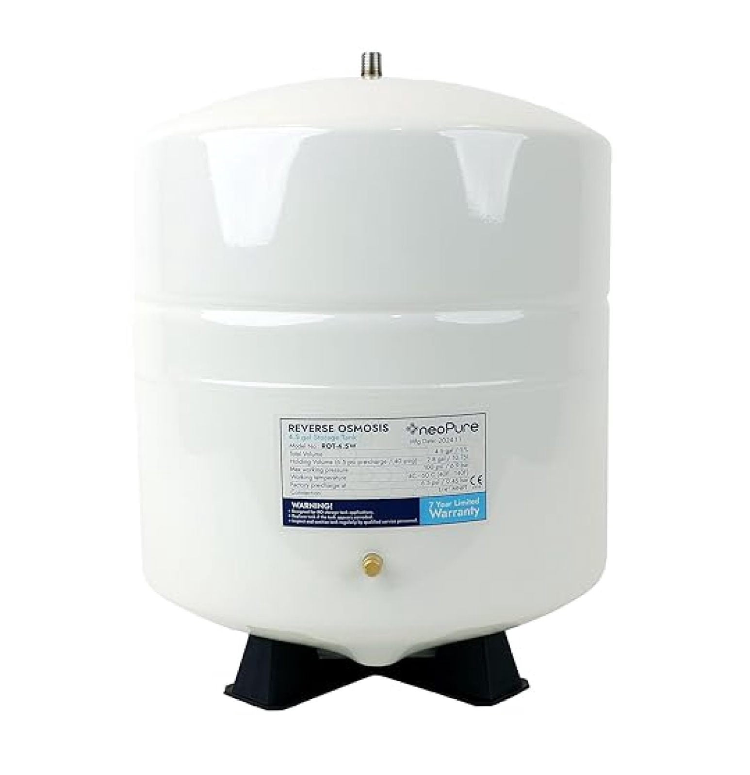Reverse Osmosis Water Tank – 4.5 Gallon RO Storage Tank, Under Sink Filtration System Replacement, Pre-Pressurized Steel Tank with Shut-Off Valve