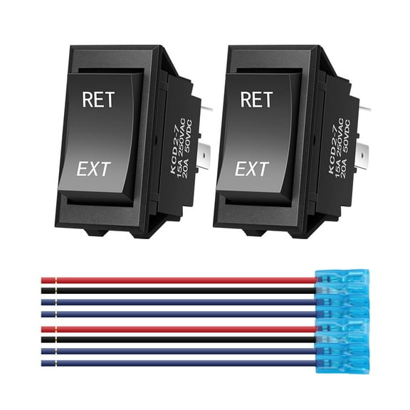 Reverse Polarity Switch 12V, (ON)-Off-(ON) Momentary RV Jack Rocker Switch 20A 12VDC 4 Pin with Pre-Wires Auto Control for 5th Wheel Tongue Trailer
