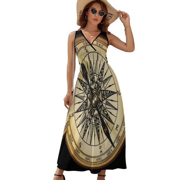 Reverse Pole Compass Sleeveless Dress Dresses Women Summer Evening Dresses Ladies Bohemia Long Dresses
