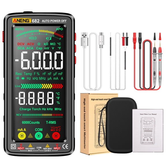 Reverse Screen Multimeter Digital 682 6000 Counts Large LCD Digital Multimeter Smart Anti-burn Rechargeable Universal Meter VA Reverse Screen NCV Tester with Flashlight for Voltage Current Resistance
