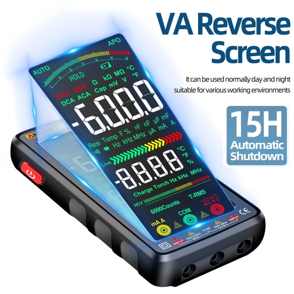 Reverse Screen Multimeter Digital 682 6000 Counts Large LCD Digital Multimeter Smart Anti-burn Rechargeable Universal Meter VA Reverse Screen NCV Tester with Flashlight for Voltage Current Resistance
