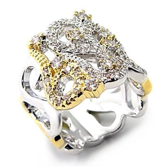 Reverse Two-Tone Brass Ring with AAA Grade CZ in Clear for Women Style 7X090