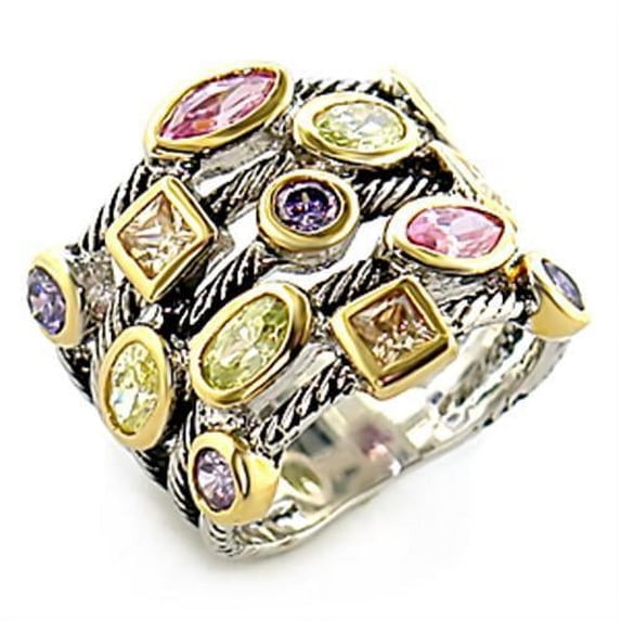 Reverse Two-Tone Brass Ring with AAA Grade CZ in Multi Color for Women Style 8X049