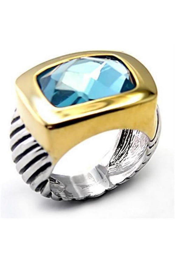 Reverse Two-Tone Brass Ring with Semi-Precious Spinel, London Blue - Size 5