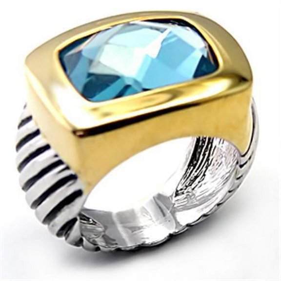 Reverse Two-Tone Brass Ring with Semi-Precious Spinel in London Blue for Women Style 7X119