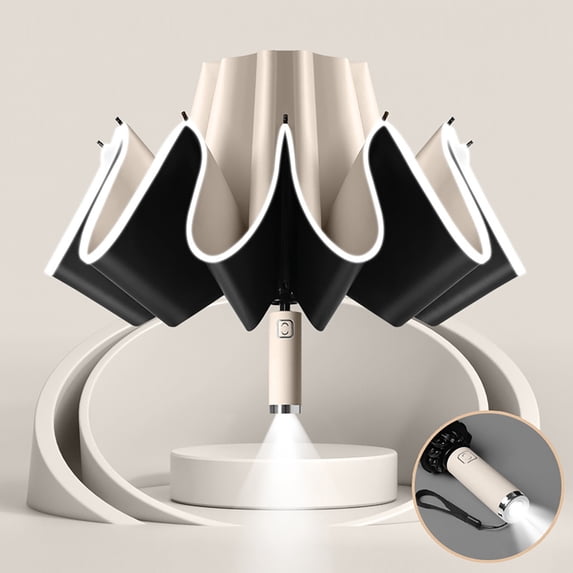 Reverse Umbrella under $5! Kadlawus Opposite Direction Folding Umbrella, Reflective Stripe Windproof Travel Umbrella, Fully Automatic Compact 10 Rib Umbrella, 41 Inch Diameter with LED Lights