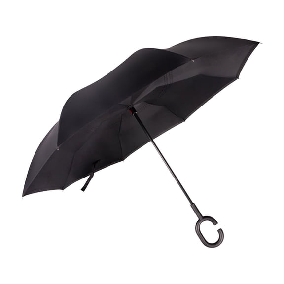 Reverse Umbrella Double Layer Sunshade Umbrella - Solid Color Black, C - Shaped Handle, Windproof Design - for Outdoor Activities, Daily Commute, Beach, Travel