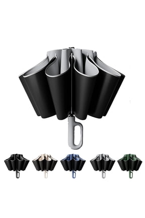 Reverse Umbrella - Wind-Resistant Automatic Folding Umbrella with Reflective Trim & UV-Blocking Coating