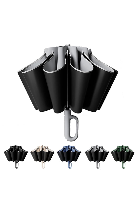 Reverse Umbrella - Wind-Resistant Automatic Folding Umbrella with Reflective Trim & UV-Blocking Coating