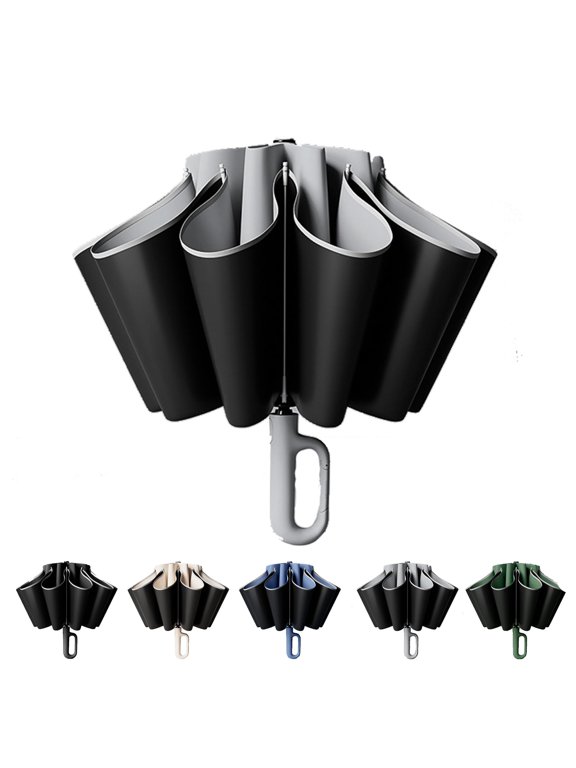 Reverse Umbrella - Wind-Resistant Automatic Folding Umbrella with Reflective Trim & UV-Blocking Coating