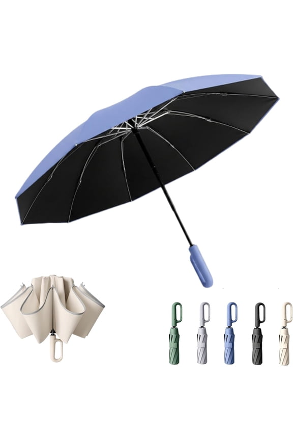 Reverse Umbrella – Windproof Automatic Folding Umbrella with Reflective Trim, UV Protection, Reinforced Fiberglass Ribs, Compact Travel Umbrella for Rain and Sun
