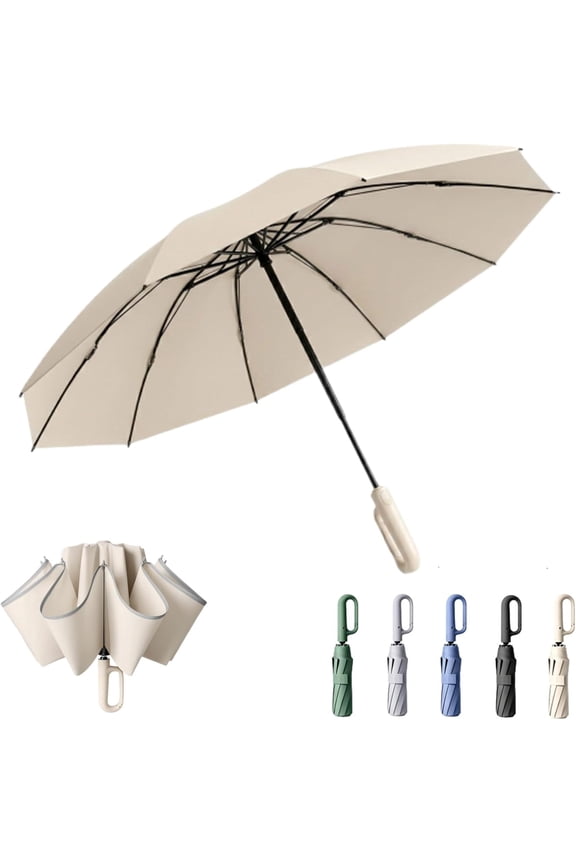 Reverse Umbrella – Windproof Automatic Folding Umbrella with Reflective Trim, UV Protection, Reinforced Fiberglass Ribs, Compact Travel Umbrella for Rain and Sun