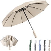 Reverse Umbrella   Windproof Automatic Folding Umbrella with Reflective Trim, UV Protection, Reinforced Fiberglass Ribs, Compact Travel Umbrella for Rain and Sun