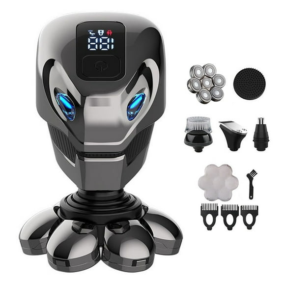 ReverseClock 5 in 1 Cordless Electric Rotary Shavers Waterproof Razor for Men, with LED Display Bald Head Beard Trimmer Grooming Kit