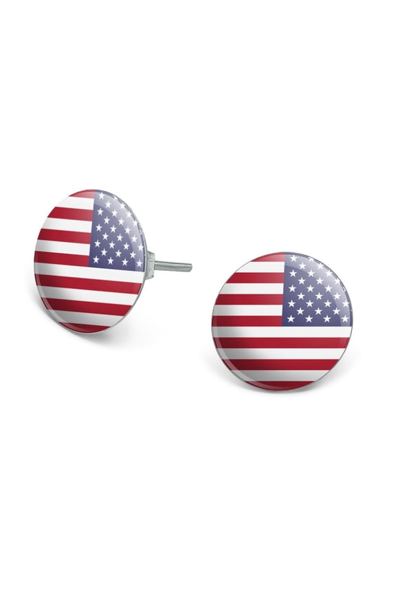 Reversed USA American Flag Red White Blue Military Novelty Silver Plated Stud Earrings