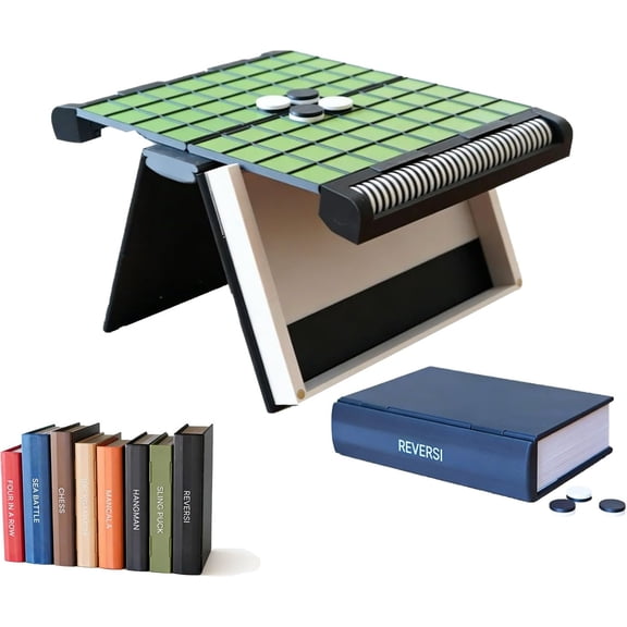 Reversi Board Game Book - 3D Printed Portable Strategy Game with Magnetic Closure, Compact Bookshelf Design for Adults, Travel & Home Decor