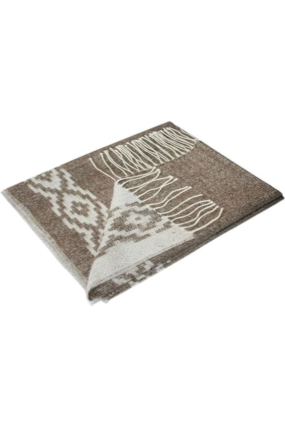 Reversible 100% Baby Alpaca Wool Woven Shawl Wrap, Women, Brown/Off-White