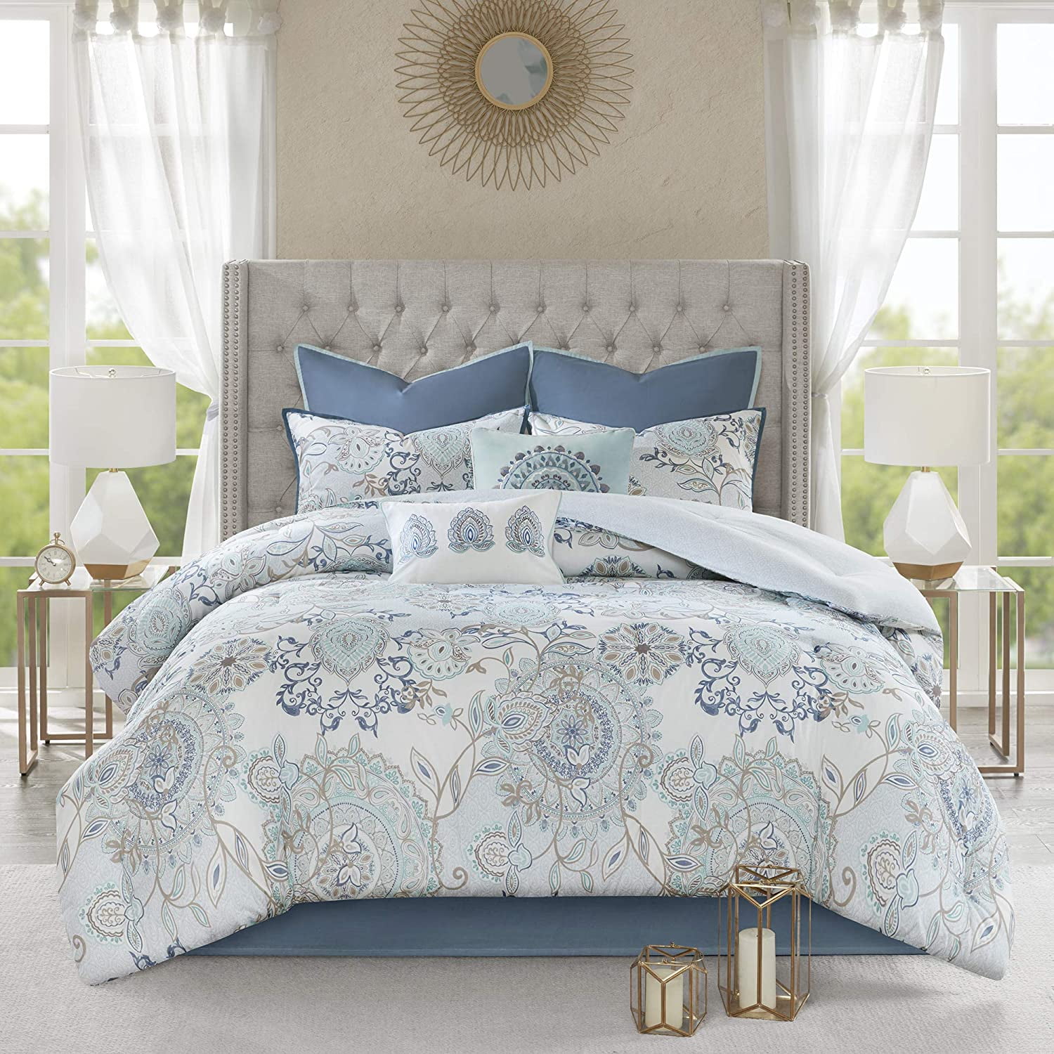 California King Blue Cotton Reversible Comforter Set