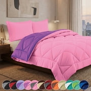 Elegant Comfort Reversible Down-Alternative Bedding Comforter Set, Twin, Pink/Purple