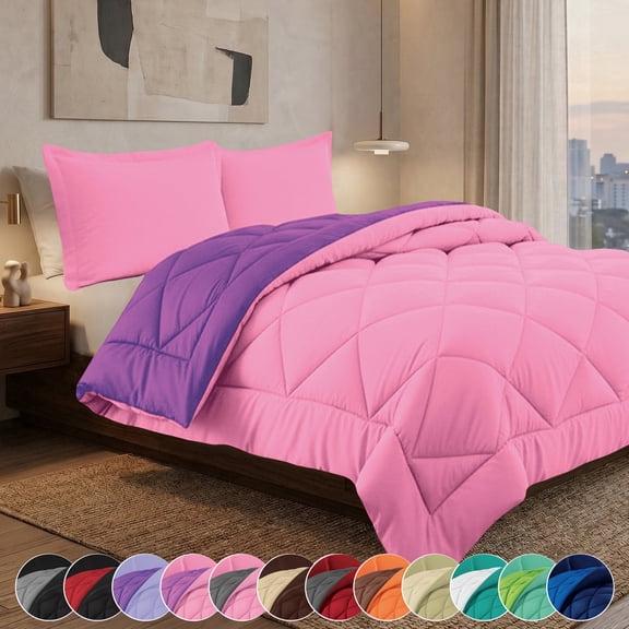 Elegant Comfort Reversible Down-Alternative Bedding Comforter Set, Twin, Pink/Purple