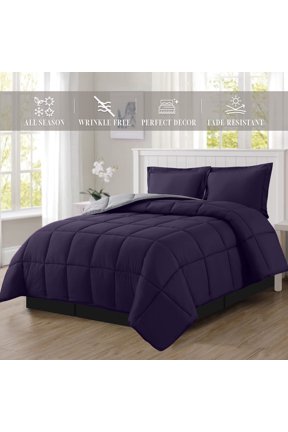 Reversible 3-Piece Comforter Set with Matching Shams, Two Colors in One for Ultimate Versatility and Style, Twin/TwinXL, Purple/Gray