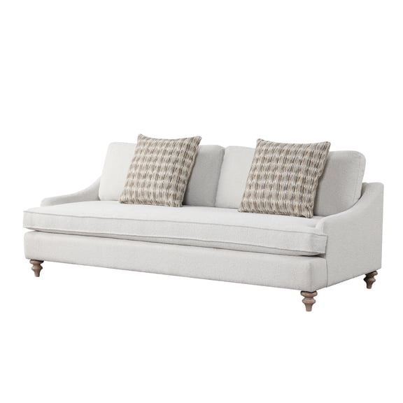 Reversible 3-Seater Sofa with Dacron Wrapped Cushions & 2 Pillows in Off White Polyester Fabric - Padded Exterior, 89.5" L x 41" W, Made in Vietnam