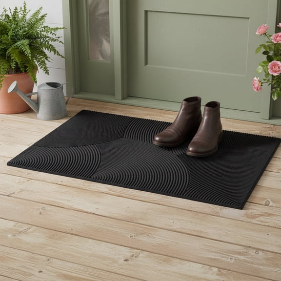 Evideco Black Lea Rubber Door Mat 30x18 Inches - Rubber Backing, Weather Resistant - Indoor Outdoor - Front Door Mat for Entryway, Porch, Patio