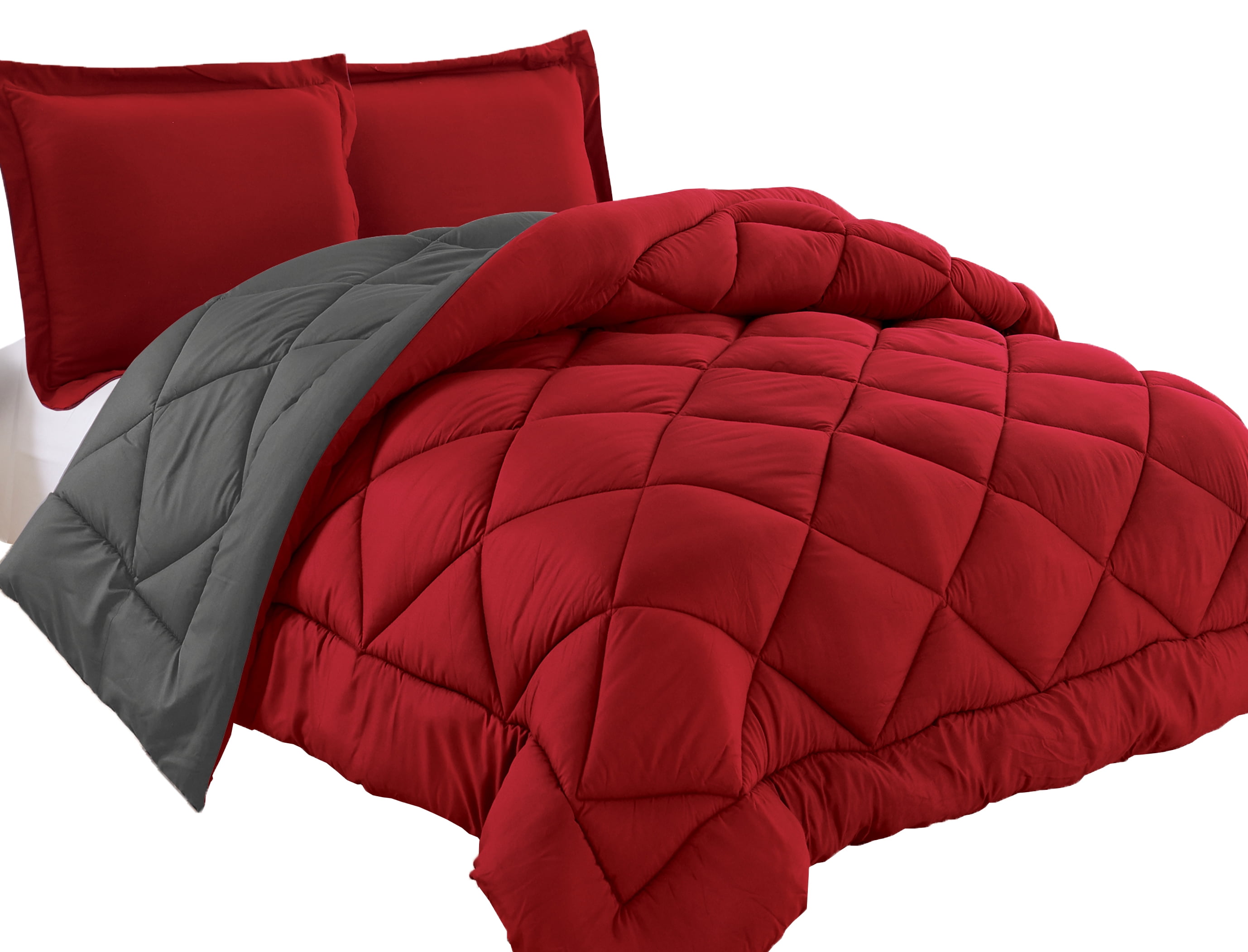 Reversible 3pc Comforter Set Available In A Few Sizes And Colors , Twin, Red/Gray