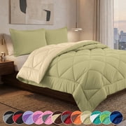 Elegant Comfort Reversible Down Alternative Comforter Set, Soft Microfiber All-Season Bedding, Lightweight Wrinkle & Fade Resistant Comforter, King/Cal King, Sage/Cream