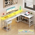 thumbnail image 1 of Reversible 59 inch L Shaped Computer Desk with LED Lights & Power Outlet, Gaming Table with Monitor Stand & Storage Drawer, Corner Desk with Storage Shelves, Pure White, 1 of 10