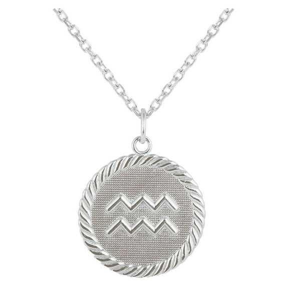 Reversible Aquarius Zodiac Sign Charm Coin Pendant Necklace in Solid Gold (18 Inches)