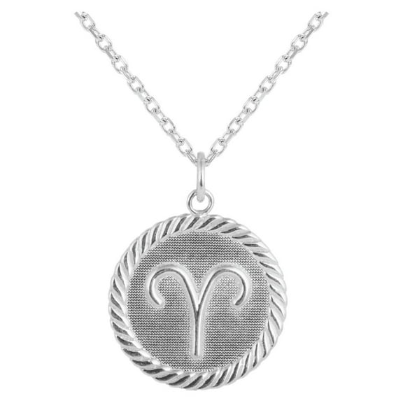 Reversible Aries Zodiac Sign Charm Coin Pendant Necklace in Sterling Silver (18 Inches)