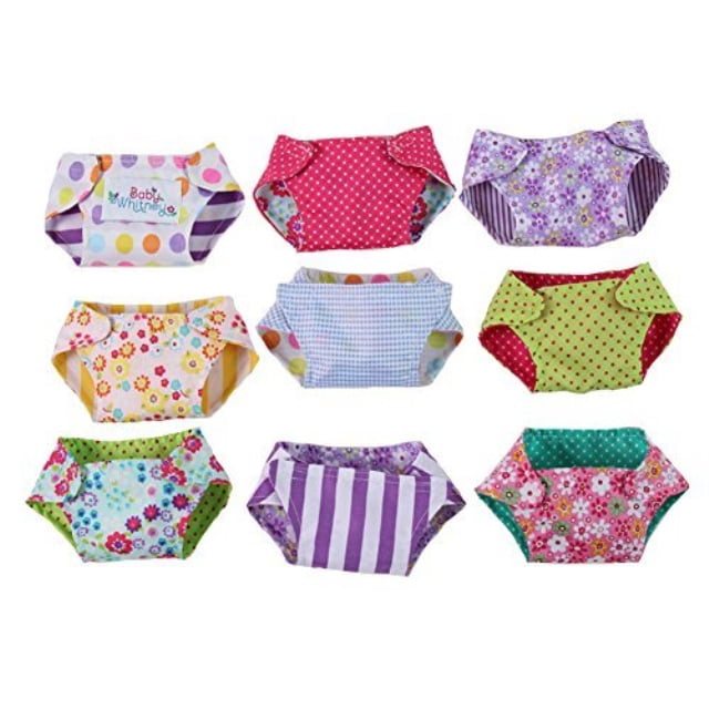 Reversible Baby Doll 9-Pack Cloth Diaper Set, Assorted