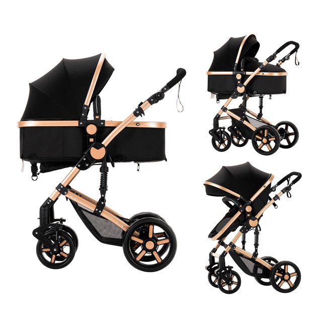 Reversible Pram Stroller with Adjustable Canopy for Newborns