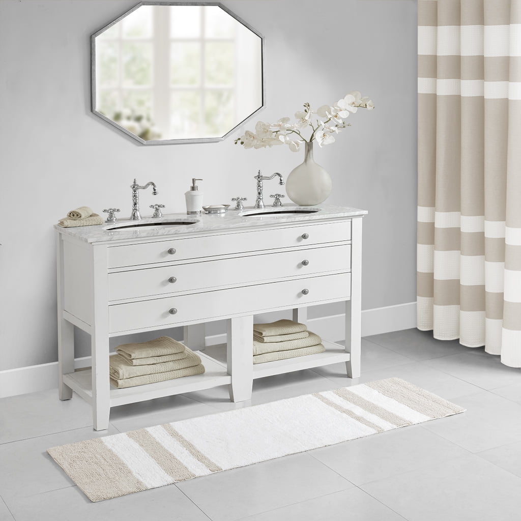 Reversible Bath Rug 24x72 Casual Stripes Highly Absorbent Soft Medium Pile OEKO TEX Certified Machine Washable Bathroom Runner Rug