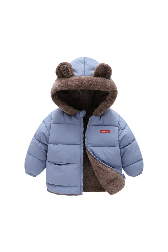Reversible Bear Ears Hooded Jacket for Toddler Kids Windproof Winter Warm Outwear with Zipper Pockets Girls Winter Jacket Girls and Toddlers' Warm Puffer Coat