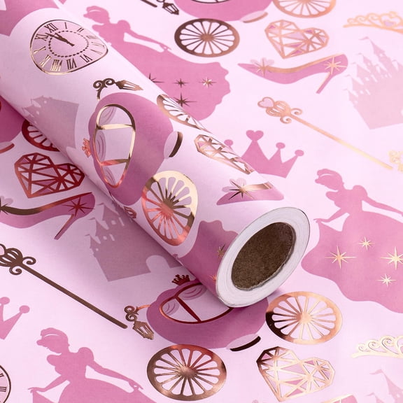 Reversible Birthday Wrapping Paper Roll, Mini Roll, Safari Animals Party Design & Pink Leopard Print Gift Wrap for Girls Birthday Party, Baby Shower, 17 Inches x 16.4 Feet