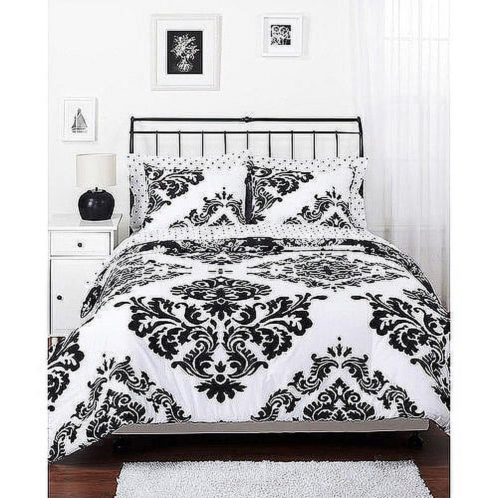 Reversible Black and White Classic Noir 3-Piece Comforter Set with Shams, Full - image 1 of 10