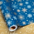 thumbnail image 1 of Reversible Blue Christmas Wrapping Paper，Gold Snowflake，Merry Christmas & Dear Santa Text Gift Wrap for Birthday Baby Shower Wedding Graduation Winter Festival - Mini Roll - 17 In x 32.8 Ft (46.5 sqf, 1 of 13