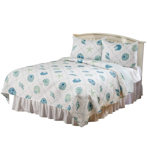 Reversible Blue Seashells Light Weight Quilt Set by OakRidge