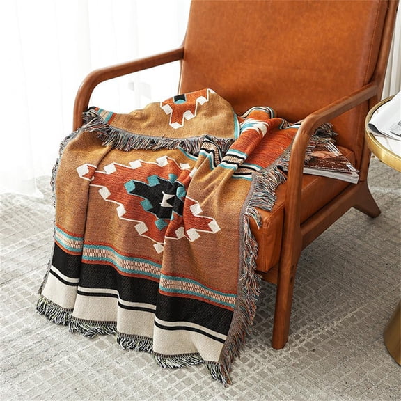 Reversible Boho Throw Blanket + 51x63 Inch – Green Aztec Southwest Design, Soft and Cozy, Perfect for Home, Outdoor, Beach, Car, or Tent Use