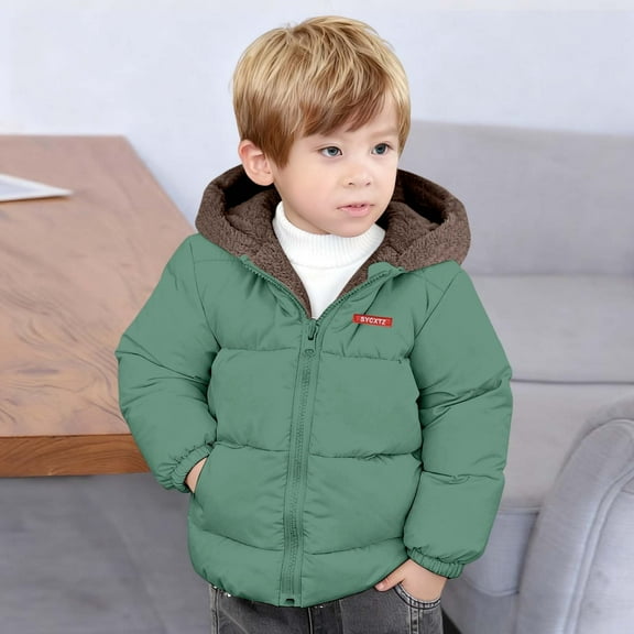Reversible Boys Hooded Jacket with Bear Ears Warm Thickened Winter Coat for Kids Double Wearable Outerwear