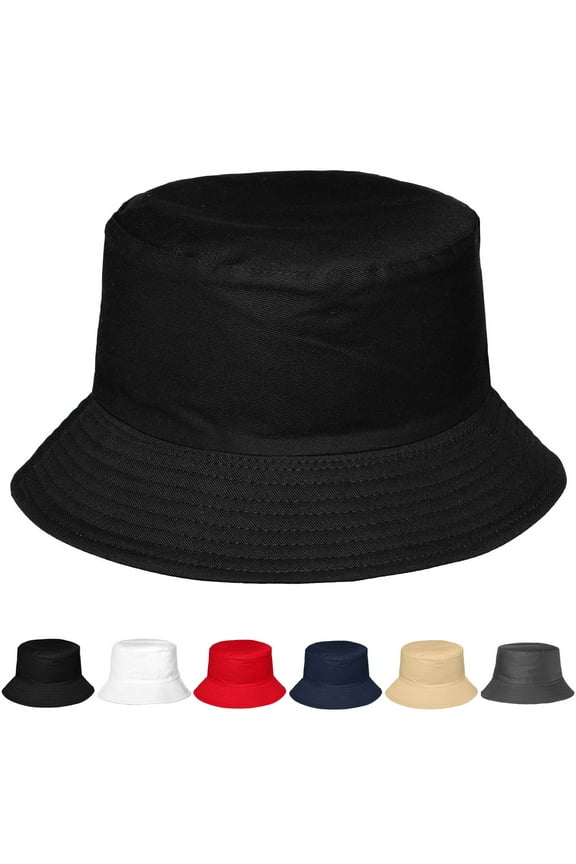 Reversible Bucket Hat For Men Women Summer Travel Beach Outdoor Fishing Hat 100% Cotton - Black