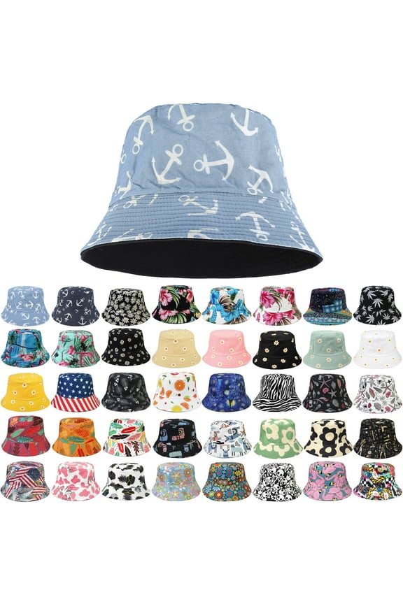 Reversible Bucket Hat For Men Women Summer Travel Beach Outdoor Fishing Hat 100% Cotton - J615-Light BLue