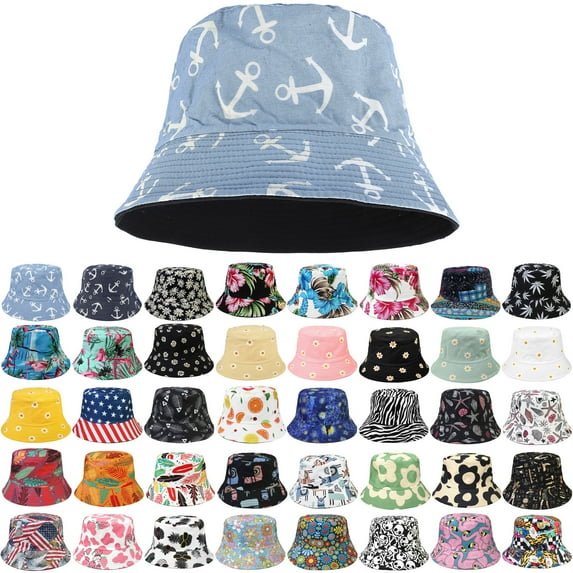Reversible Bucket Hat For Men Women Summer Travel Beach Outdoor Fishing Hat 100% Cotton - J615-Light BLue