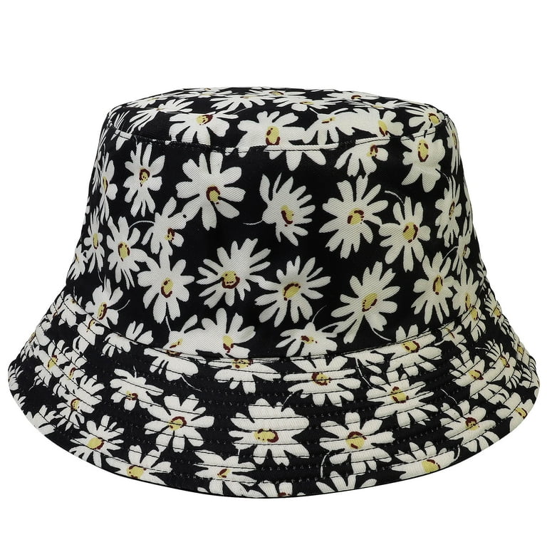 Reversible Bucket Hat For Men Women Summer Travel Beach Outdoor Fishing Hat  100% Cotton - J617-Black