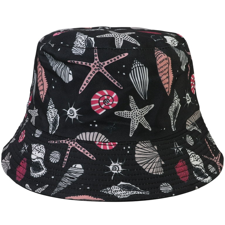 Reversible Bucket Hat For Men Women Summer Travel Beach Outdoor Fishing Hat  100% Cotton - J894-Black 