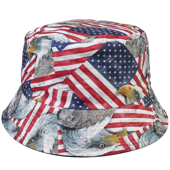 Reversible Bucket Hat For Men Women Summer Travel Beach Outdoor Fishing Hat 100% Cotton - J901-Flag