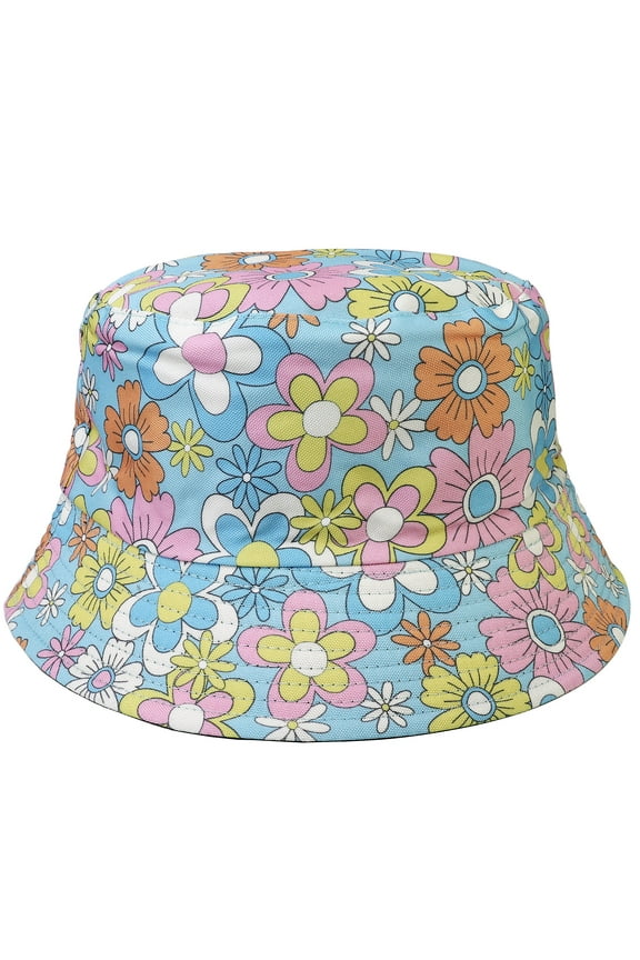 Reversible Bucket Hat For Men Women Summer Travel Beach Outdoor Fishing Hat 100% Cotton - J905-Blue