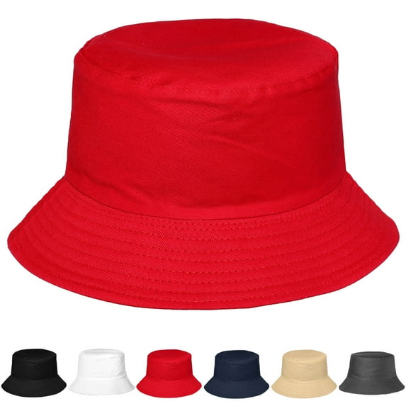 Reversible Bucket Hat For Men Women Summer Travel Beach Outdoor Fishing Hat 100% Cotton - Red/Black